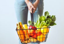 A basket of healthy fruits and vegetables